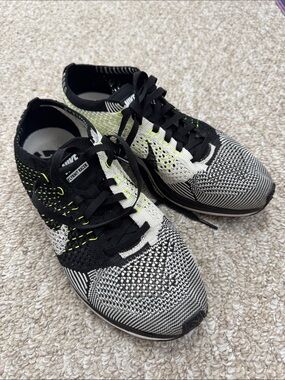 Nike Flyknit Racer Men’s Sneakers - Black White with Volt Highlights